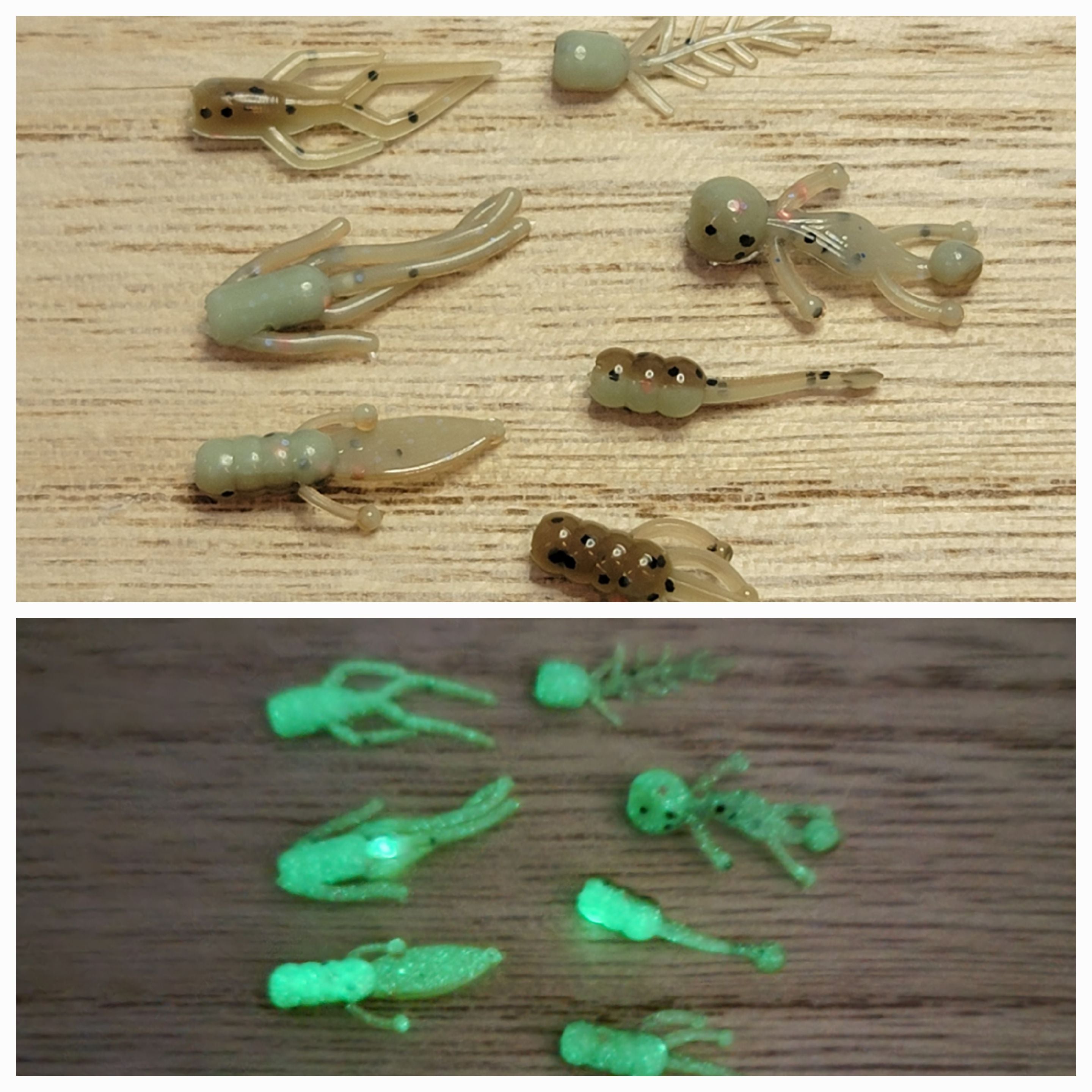 clay fishing lures Mint Chocolate Chip Glow Two Toned 10 pack Panfish Baits .75"-2" – Ghost Custom Fishing