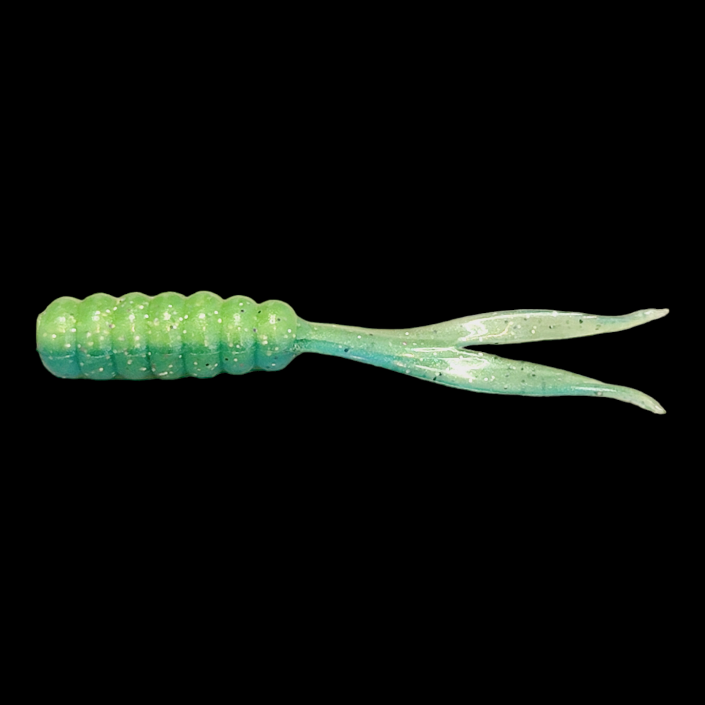 Blue/Lime Two Toned Glow .75"-2" Baits (Glows Green & Blue) 10 pack