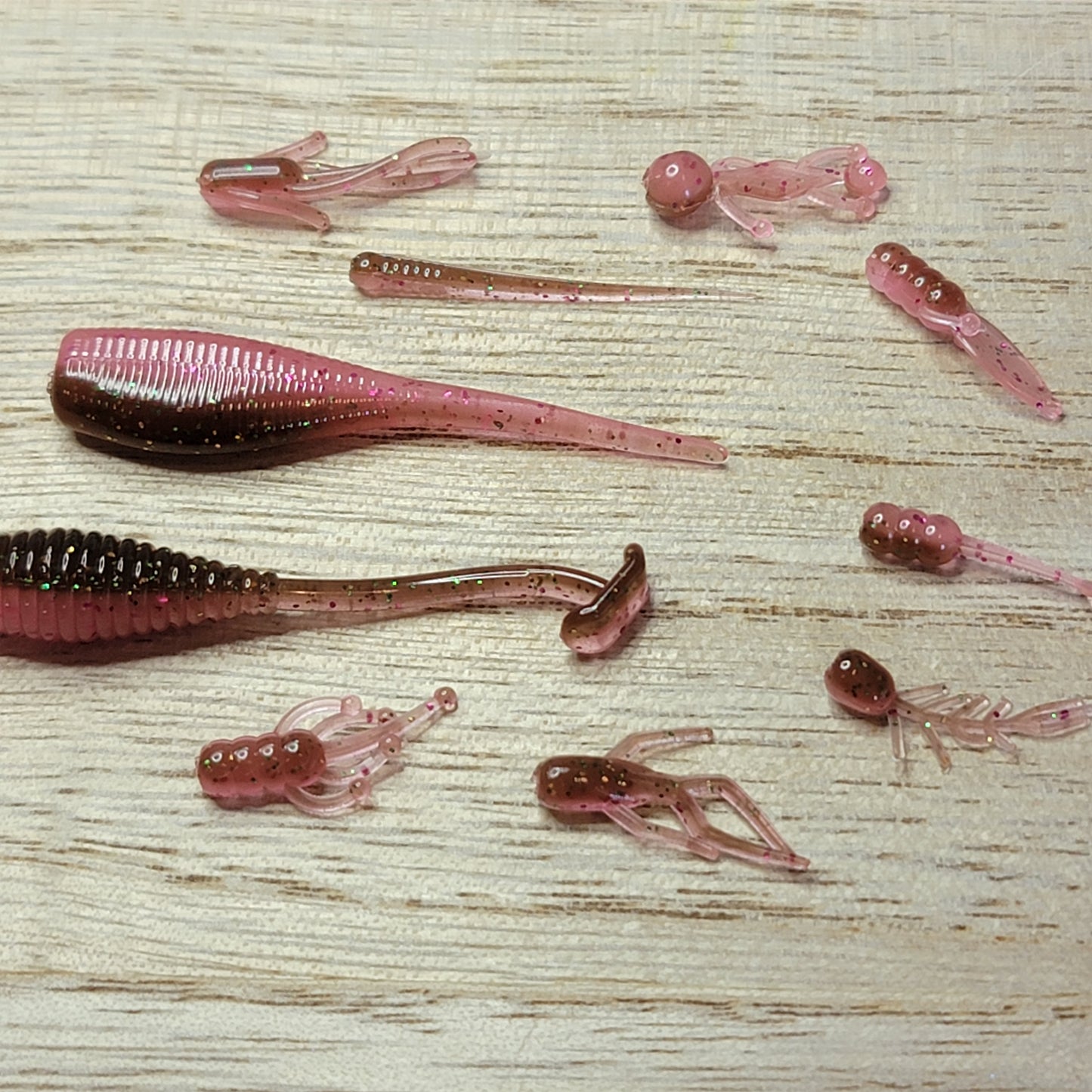 Chocolate Covered Cherry Glow Two Toned .75"-2" Panfish Baits 10pk