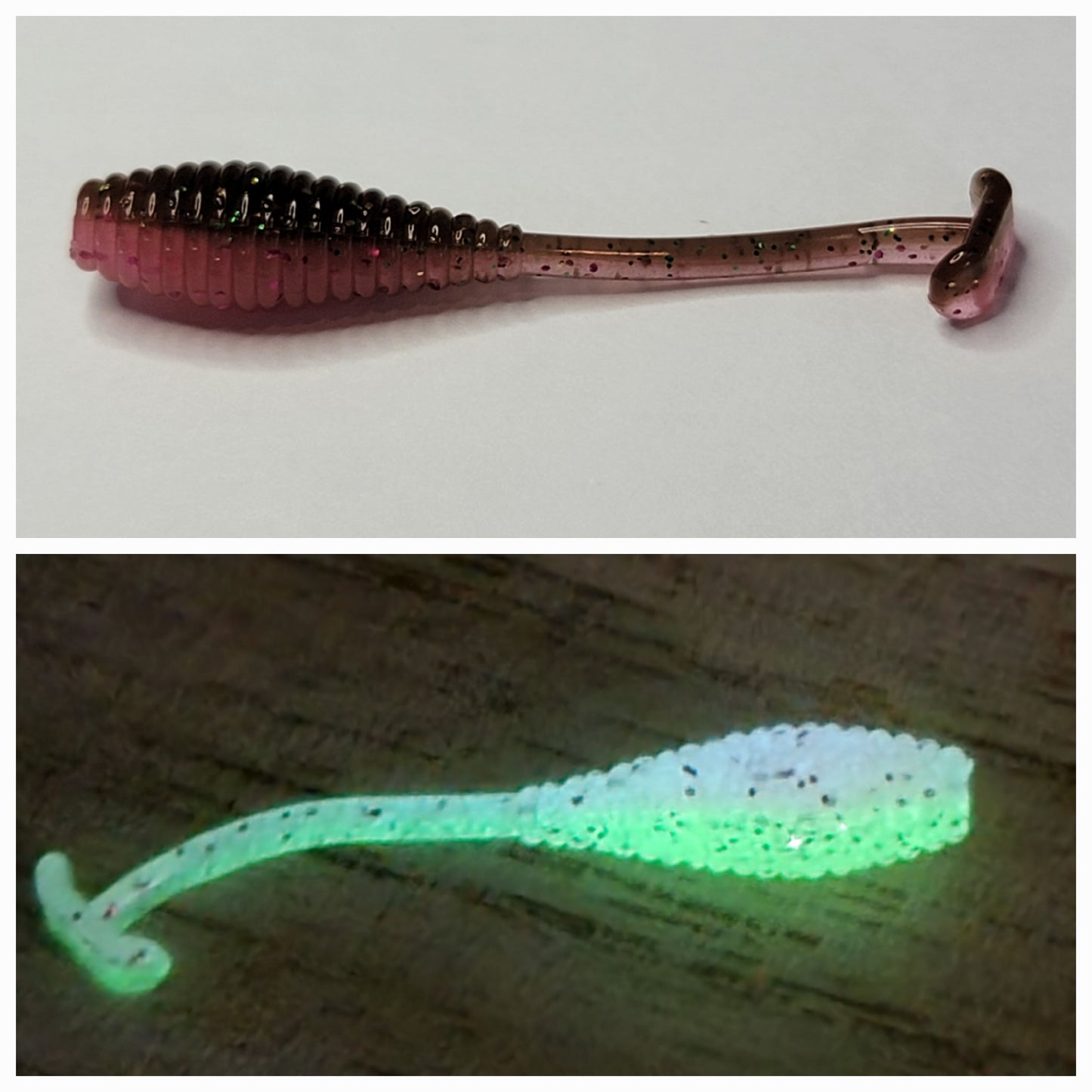 Chocolate Covered Cherry Glow Two Toned .75"-2" Panfish Baits 10pk