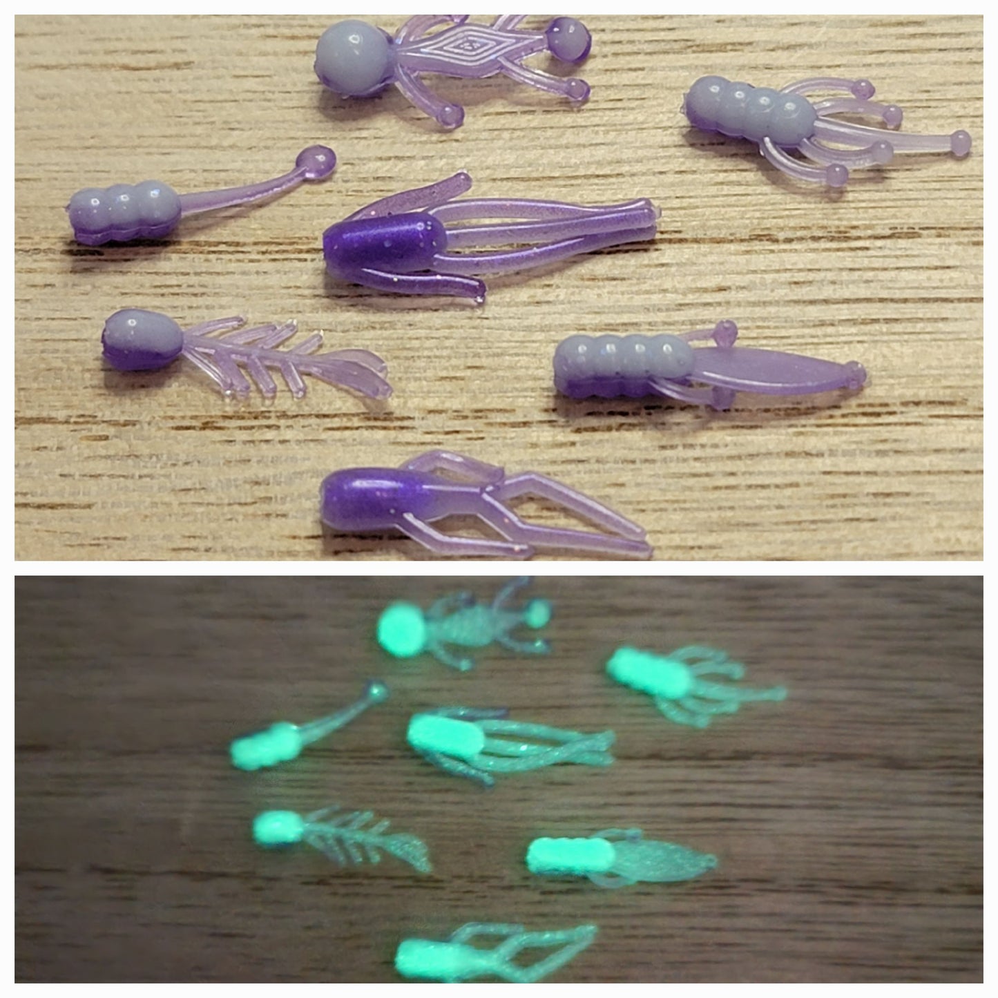 Purple Ice Glow Two Toned Panfish Bait 10 Pack .75"-2"