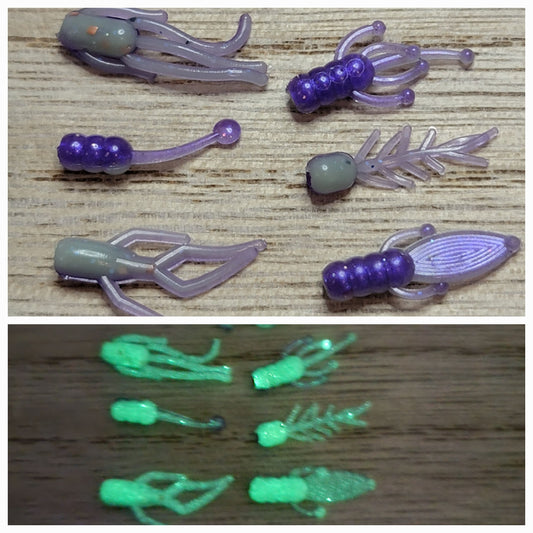 Two Tone Mint Purple Glow Panfish Baits 10pk .75"-2"