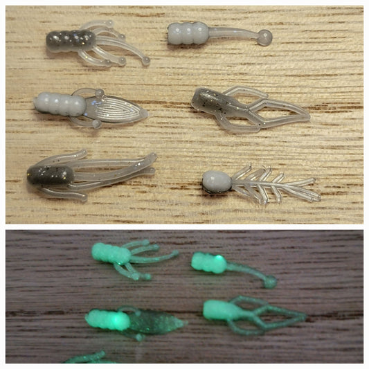 Two Toned Smokey Ice Glow 10 pack Panfish Baits .75"-2"