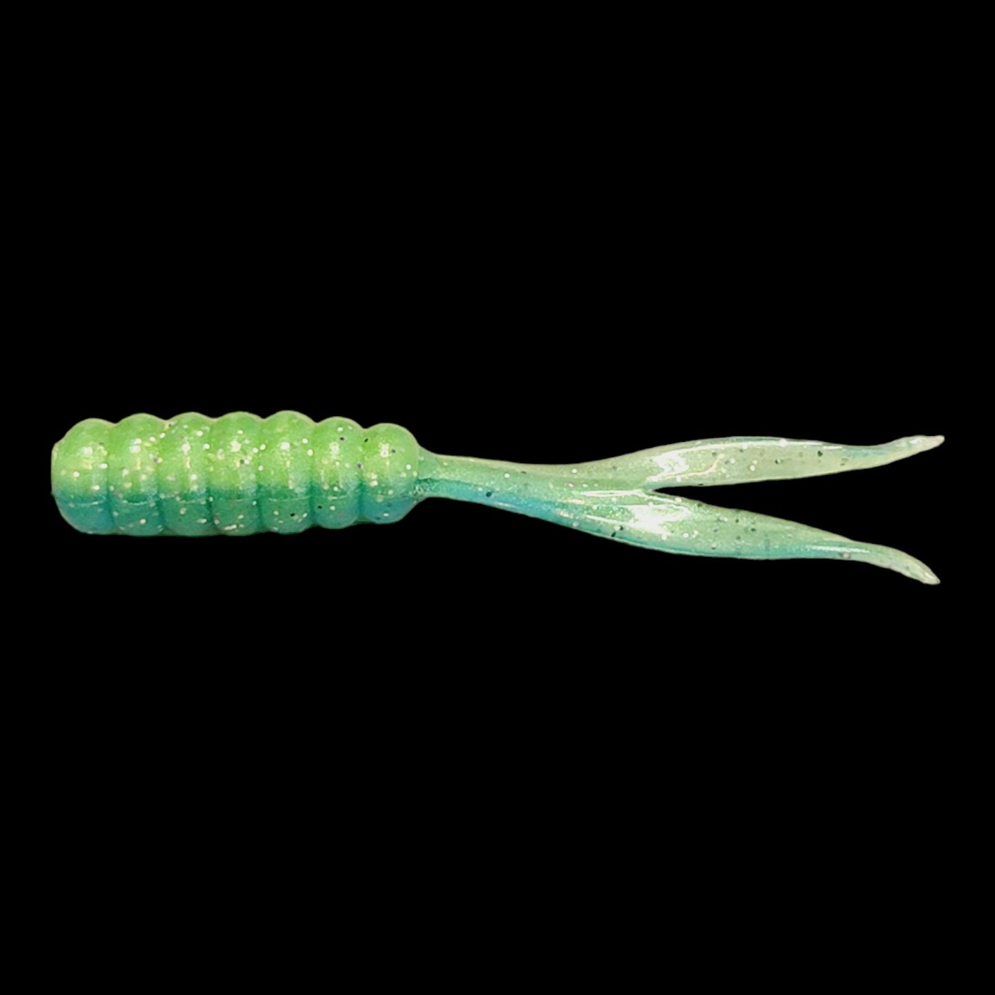 Blue/Lime Two Toned Glow  .75"-2" Baits (Glows Green & Blue) 10 pack