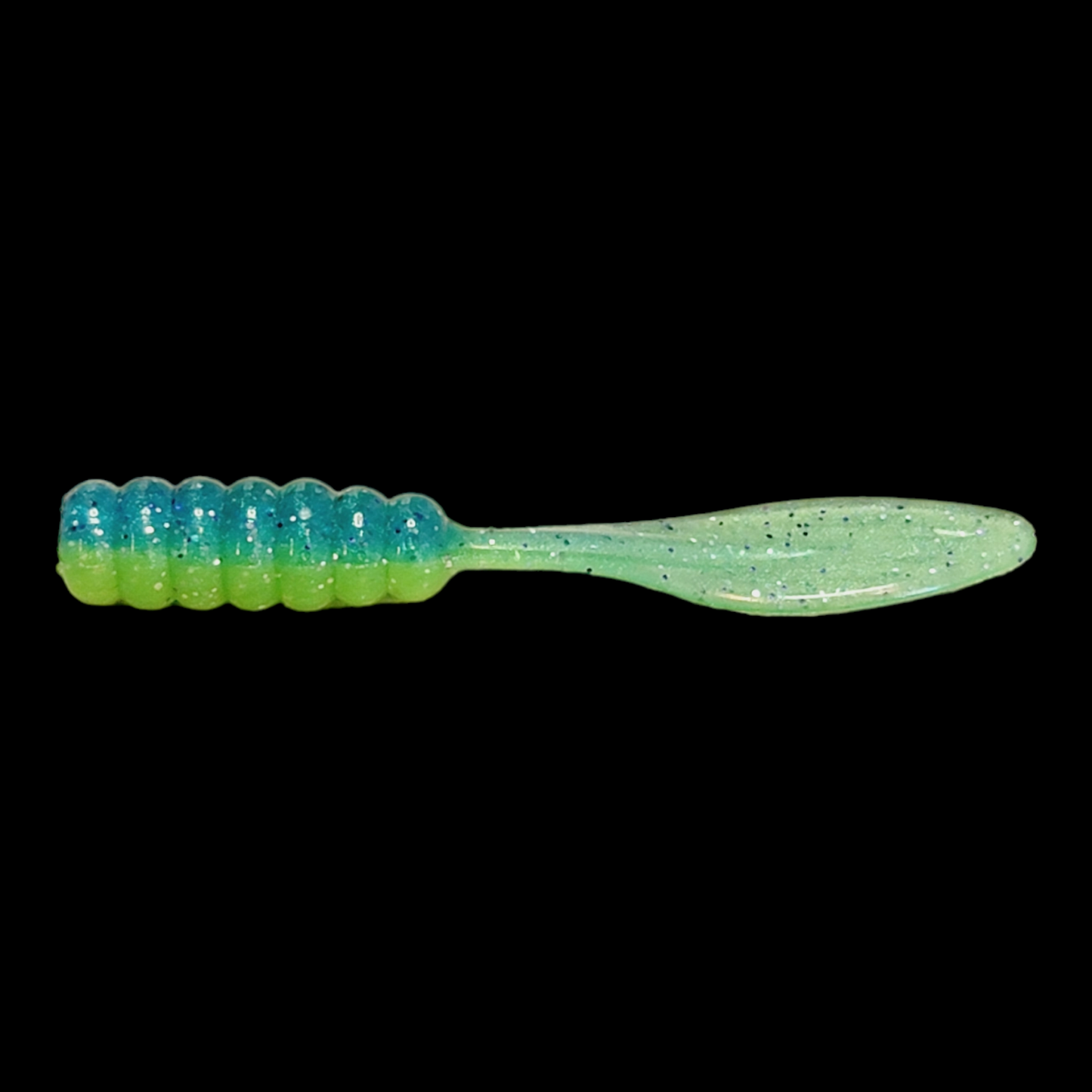 Blue/Lime Two Toned Glow  .75"-2" Baits (Glows Green & Blue) 10 pack